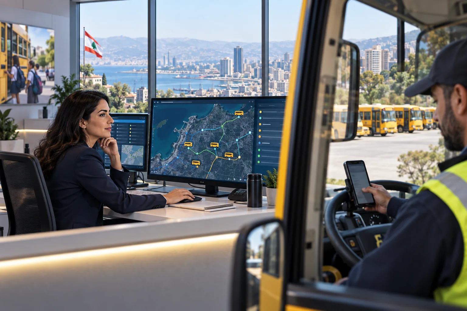A Waynkon transport coordinator and driver use connected operational tools
