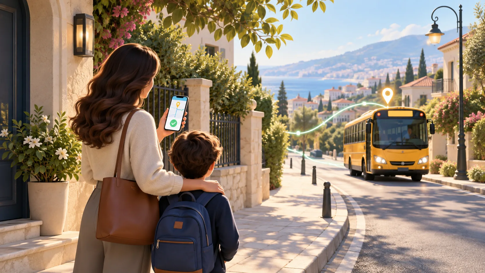 A family receives an arrival update as their school bus approaches